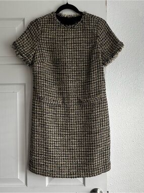 Ann Taylor Shimmer Black and Gold Tweed Shift Dress Size 6P
